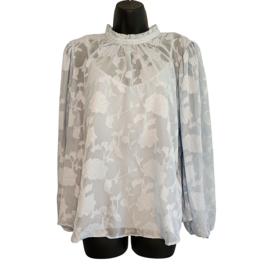 White House Black Market floral chiffon blouse light blue size L